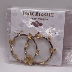 Isaac Mizrahi Gold Butterfly Hoop Earrings